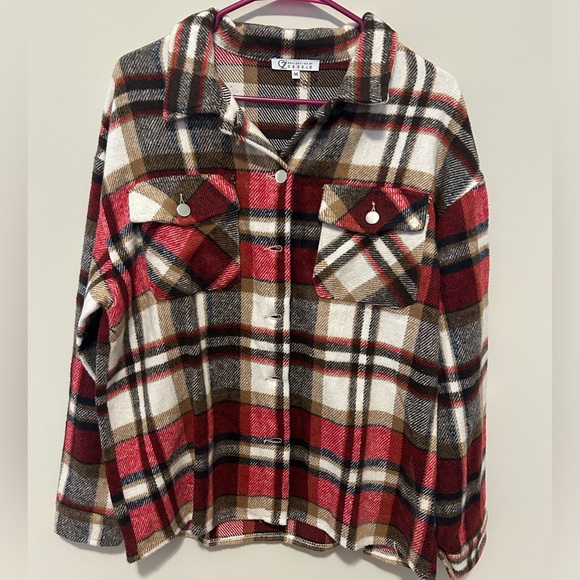 collection by cezele Jackets & Blazers - Red Plaid Shacket